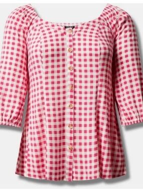 Torrid Pink Gingham Button-Front  Blouse Fit & Flare‎ Cottagecore Sz 2X